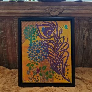 Framed Abstract Art with Purple and Yellow Accents